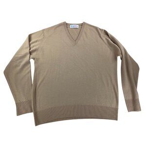 Vintage Castle Of Ireland Lambswool V-Neck Sweater Size 48 Beige Pure New Wool